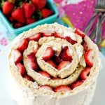 A top view of strawberry shortcake roll up cake