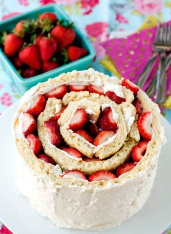 A top view of strawberry shortcake roll up cake