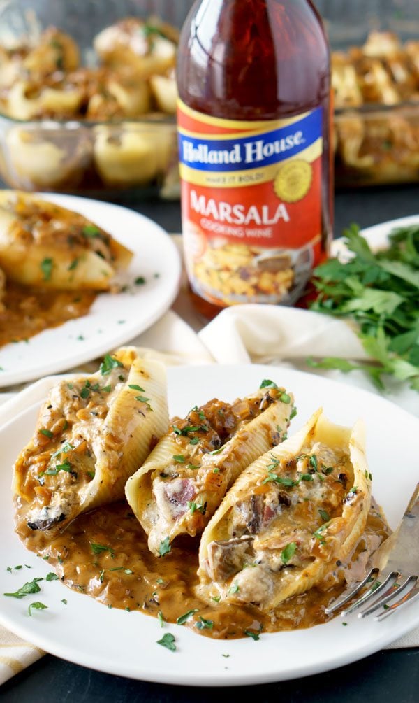 Best-ever Chicken Marsala Stuffed Shells recipe with a Creamy Marsala Sauce!