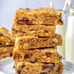 Five Peanut Butter Cookie Bars stacked on top of each other.