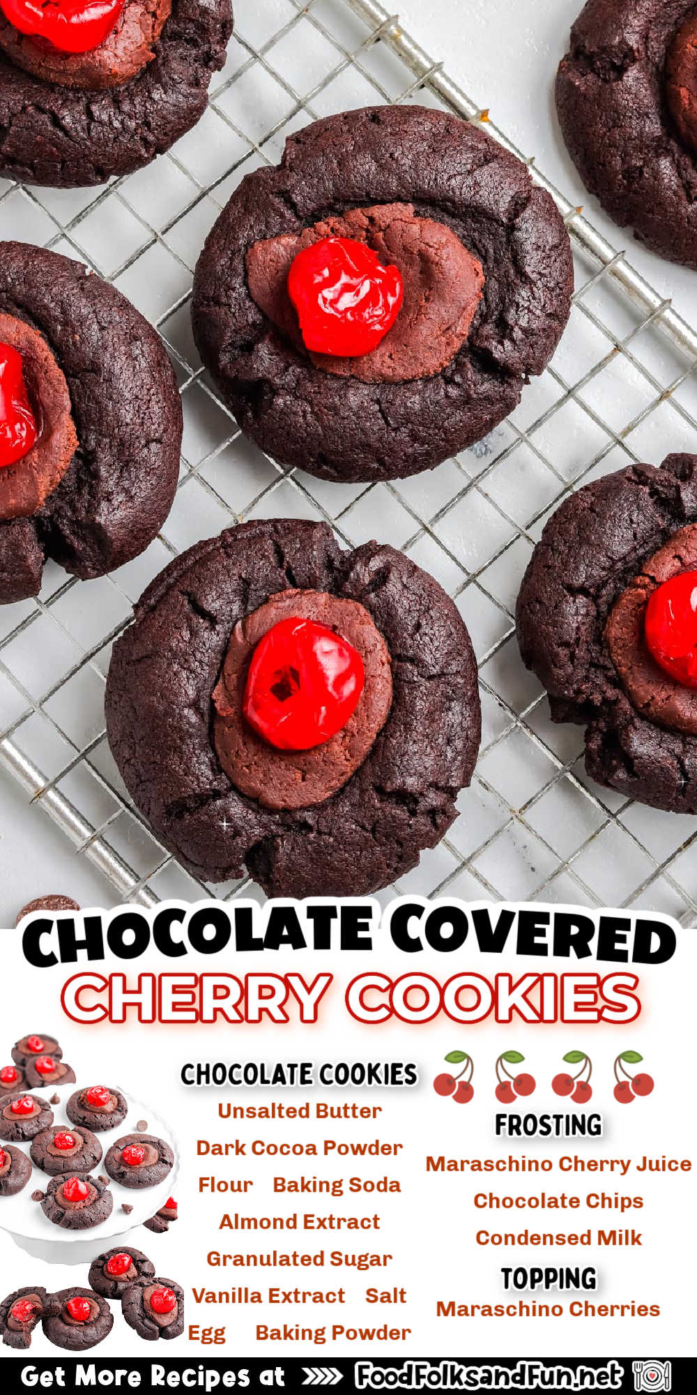 These Chocolate Covered Cherry Cookies are fudgy and have a light almond and cherry flavor, just like the famous confection. via @foodfolksandfun