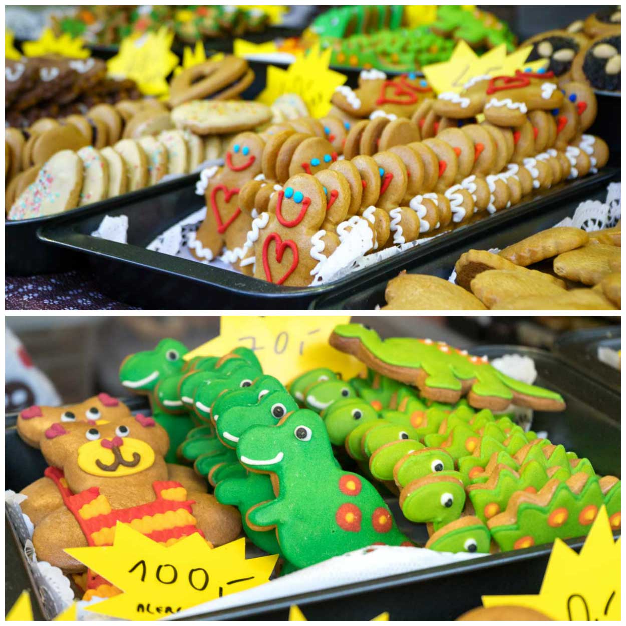 A collage of Gingerbread cookies at a Christmas Market