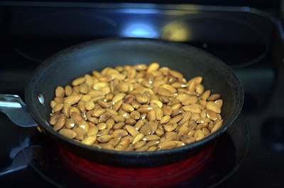 almonds in a frying pan