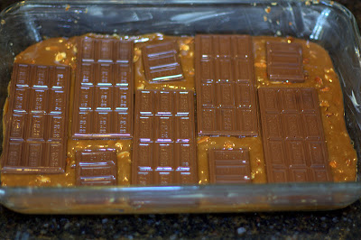 placing Hershey bars in a 9x13 baking dish