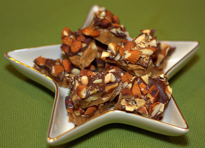 Almond roca pieces in a serving platter