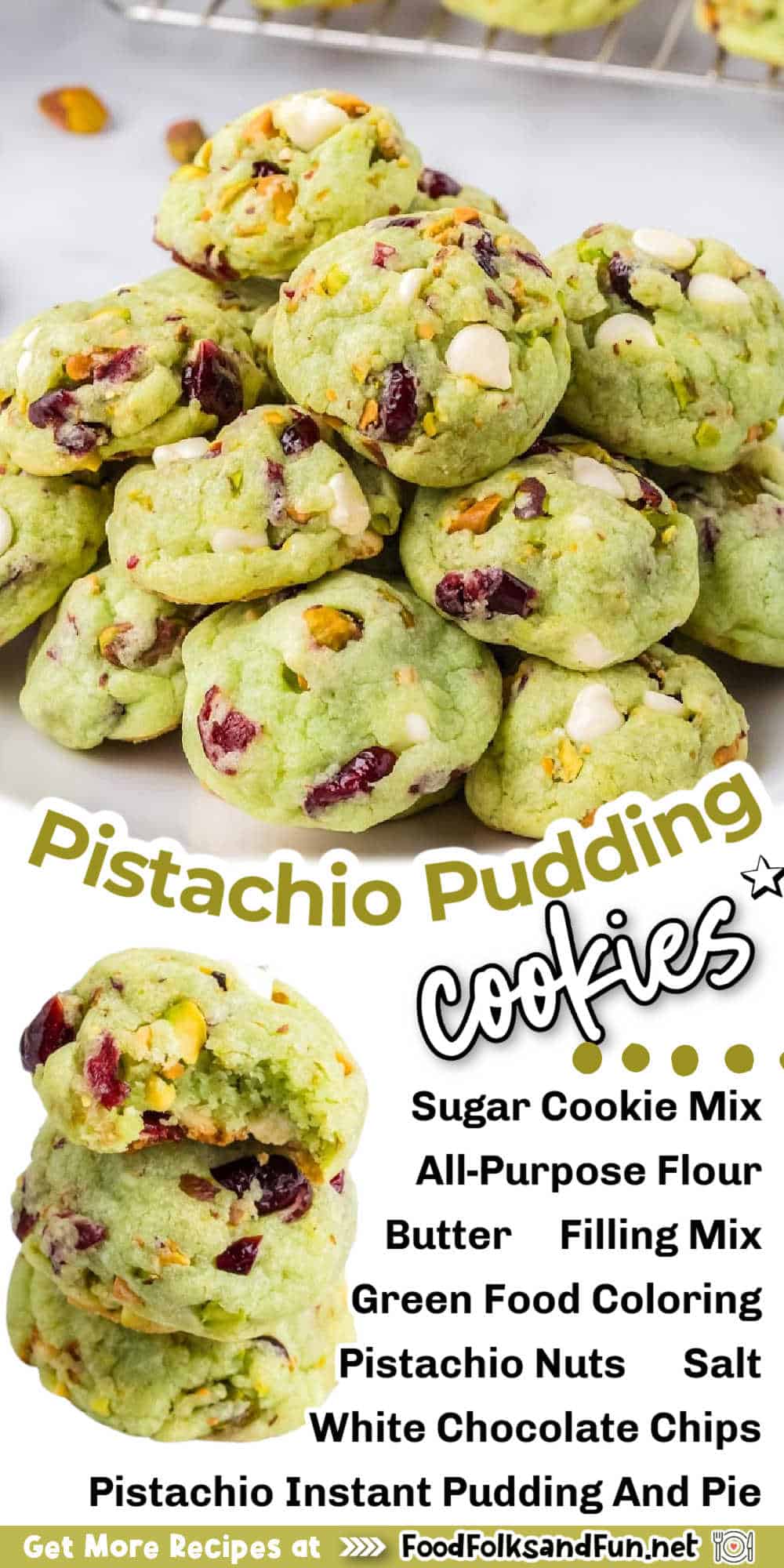 These Pistachio Pudding Cookies are easy to make and melt in your mouth. These are always a massive hit at a cookie exchange! via @foodfolksandfun