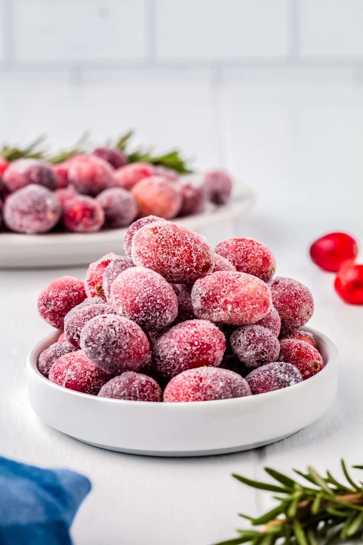 The Sugar Coated Cranberries in a serving bowl with more in the background.