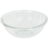 A large glass mixing bowl