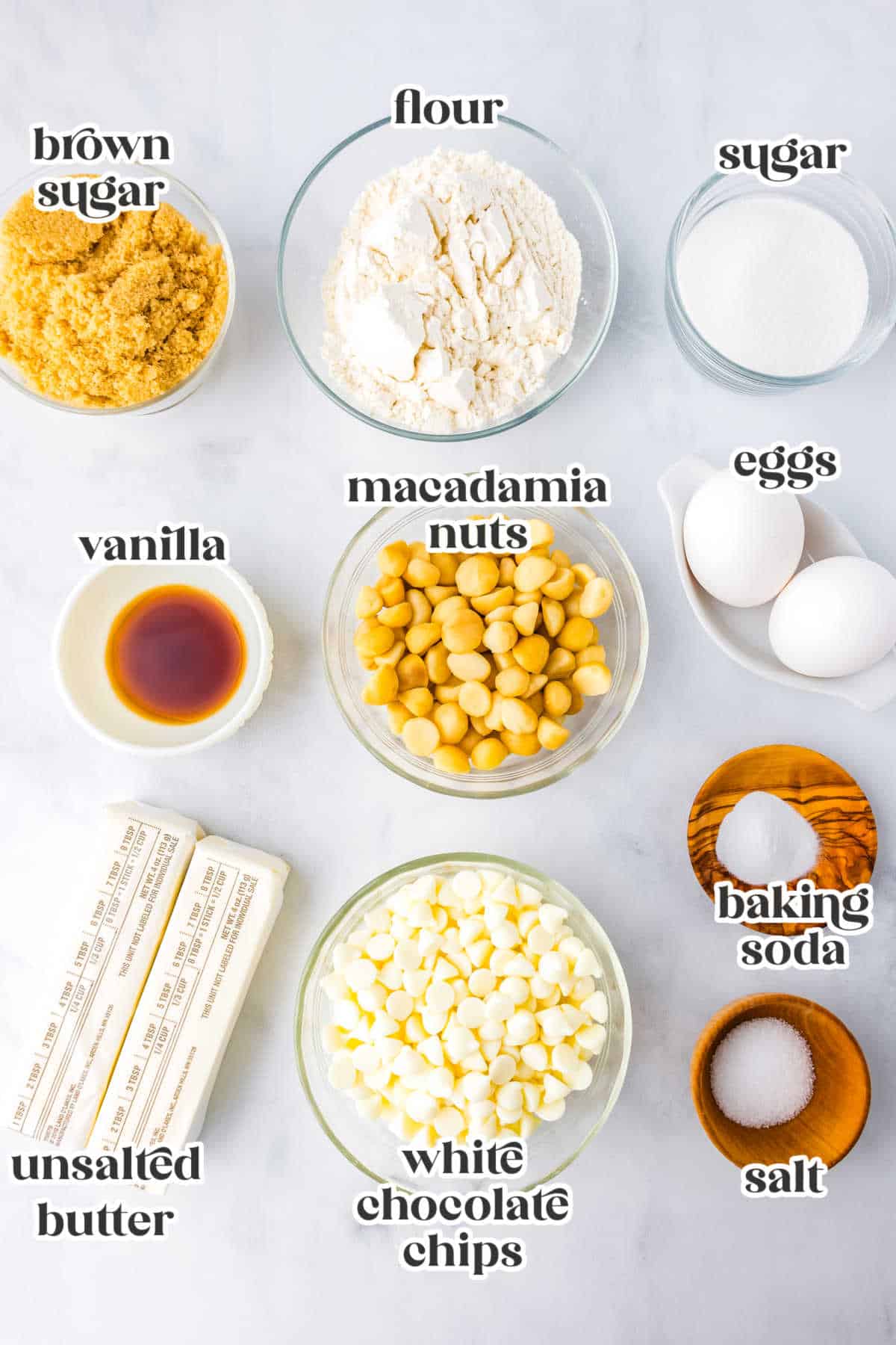 The ingredients needed to make this recipe with text overlay labeling each one.