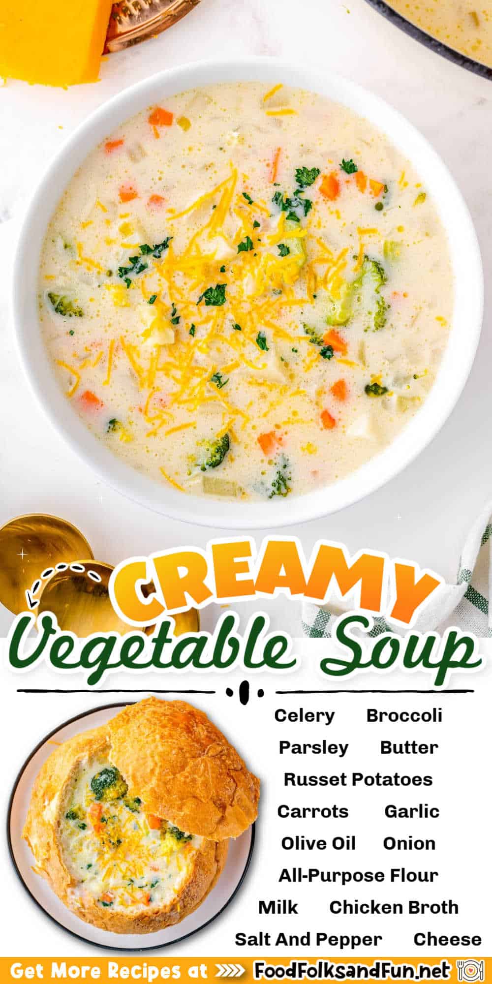 Warm up with a bowl of Creamy Vegetable Soup! Loaded with fresh veggies and comforting flavors, this easy-to-make soup is perfect year round. via @foodfolksandfun