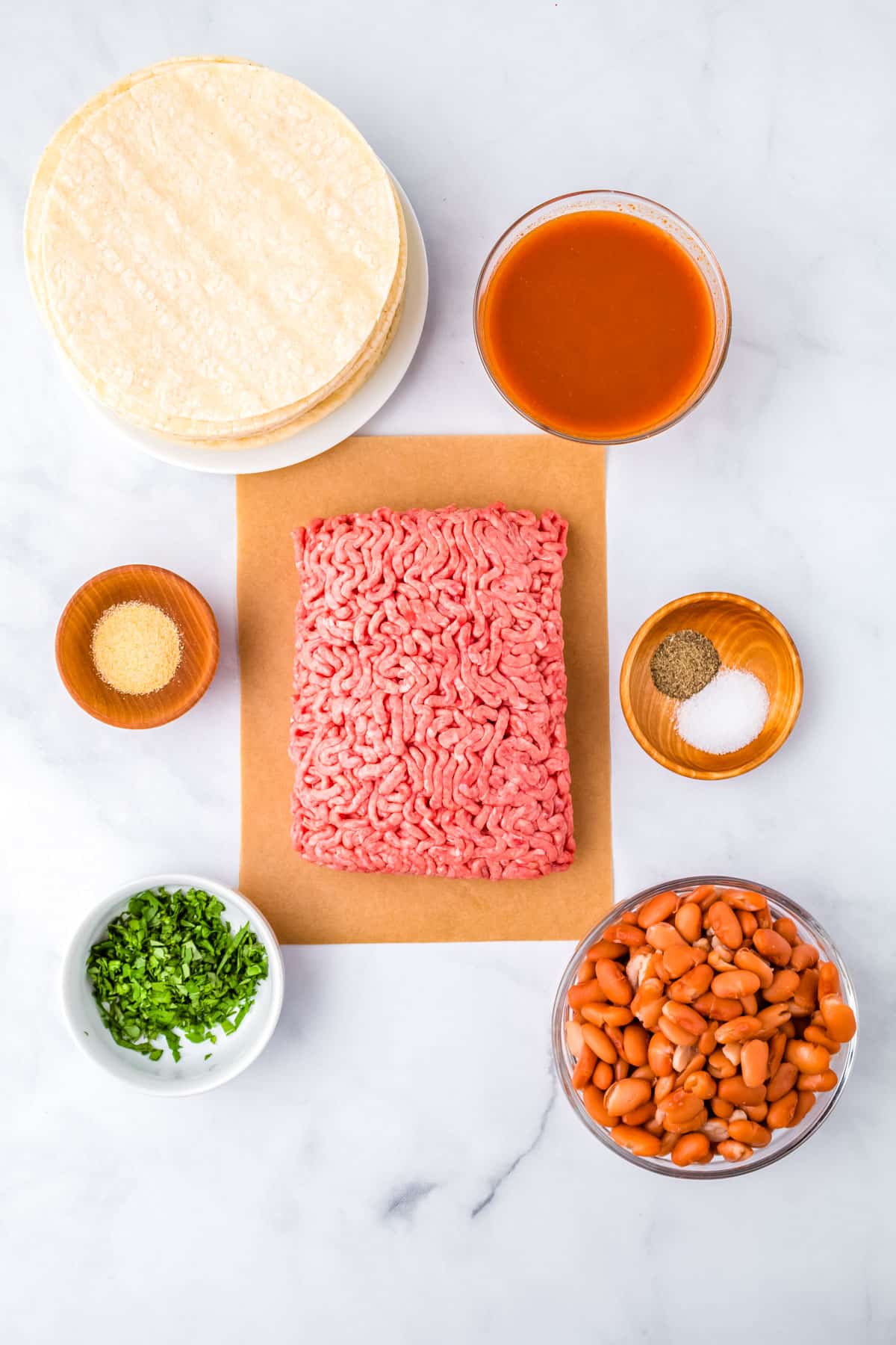 An overhead picture of all the ingredients needed to make this recipe.