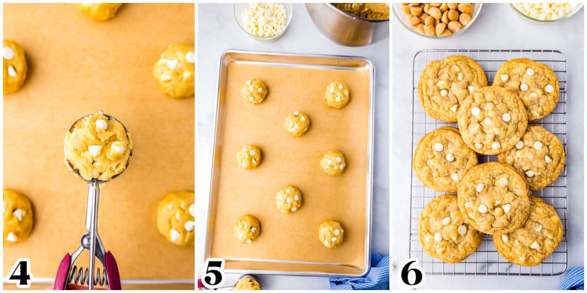 Thecookie dough before and after being baked.