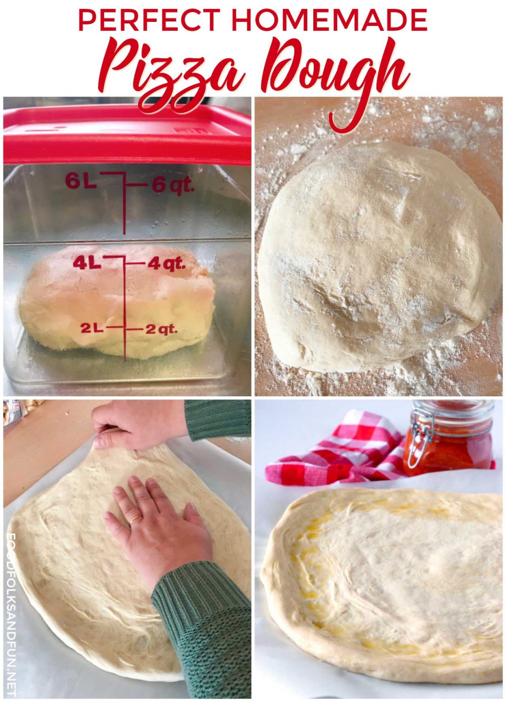 A picture collage of How to Make the Perfect Homemade Pizza Dough.