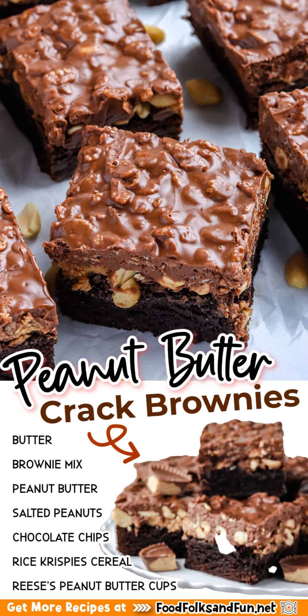 Satisfy your sweet tooth with these decadent Peanut Butter Cup Crunch Brownies! This easy recipe will be a hit with chocolate and PB lovers alike. via @foodfolksandfun