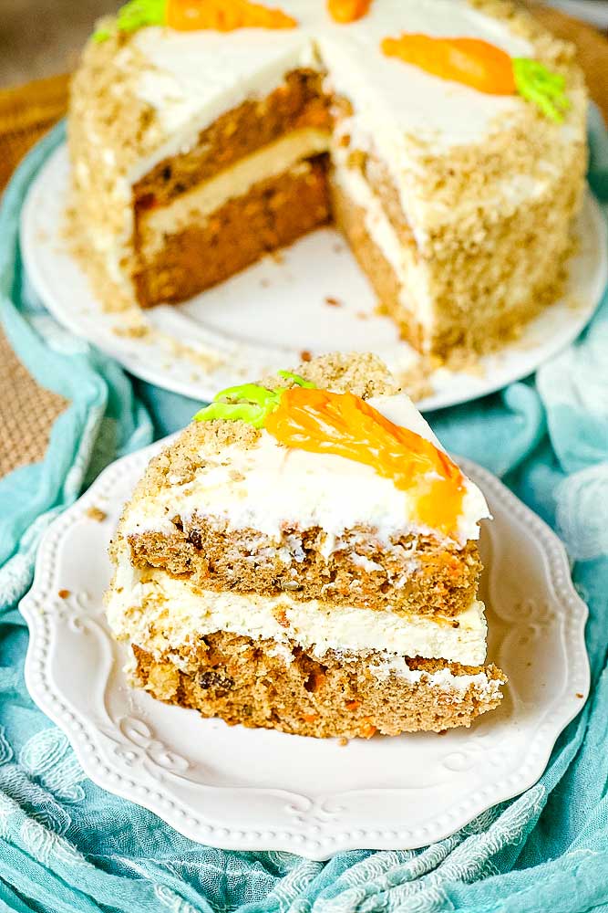 Carrot Cake with a layer of cheesecake in the center