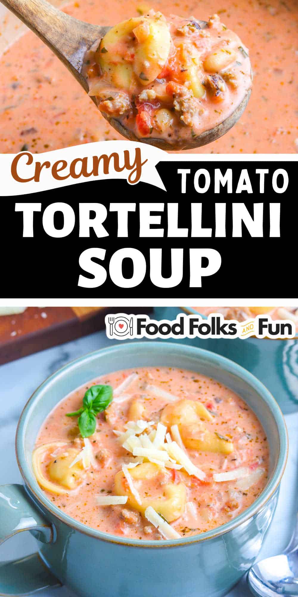 Craving creamy, dreamy comfort? This easy Creamy Tomato Tortellini Soup bursts with rich flavor and tender pasta. Whip it up in no time and enjoy warm bowls of family-favorite deliciousness! via @foodfolksandfun