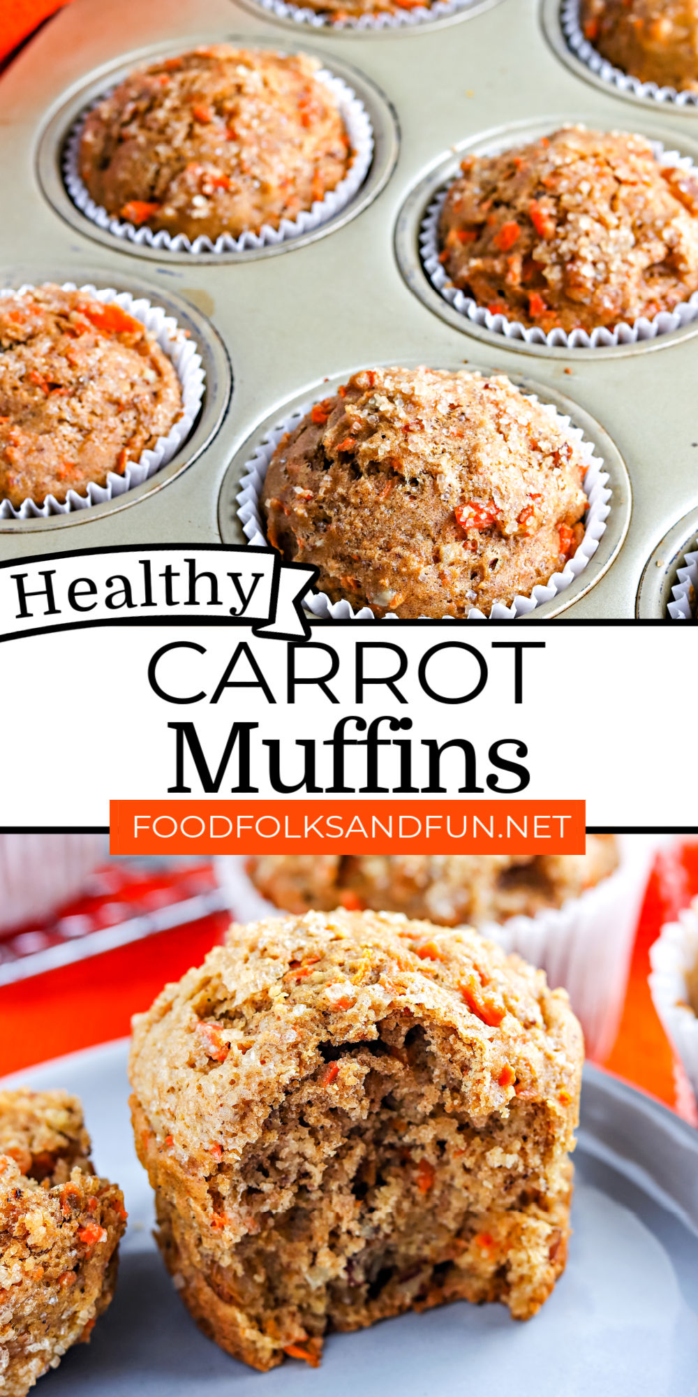 Get your carrot cake fix with this healthy and delicious Carrot Muffins recipe. These muffins are the perfect spring recipe for breakfast on the go! via @foodfolksandfun
