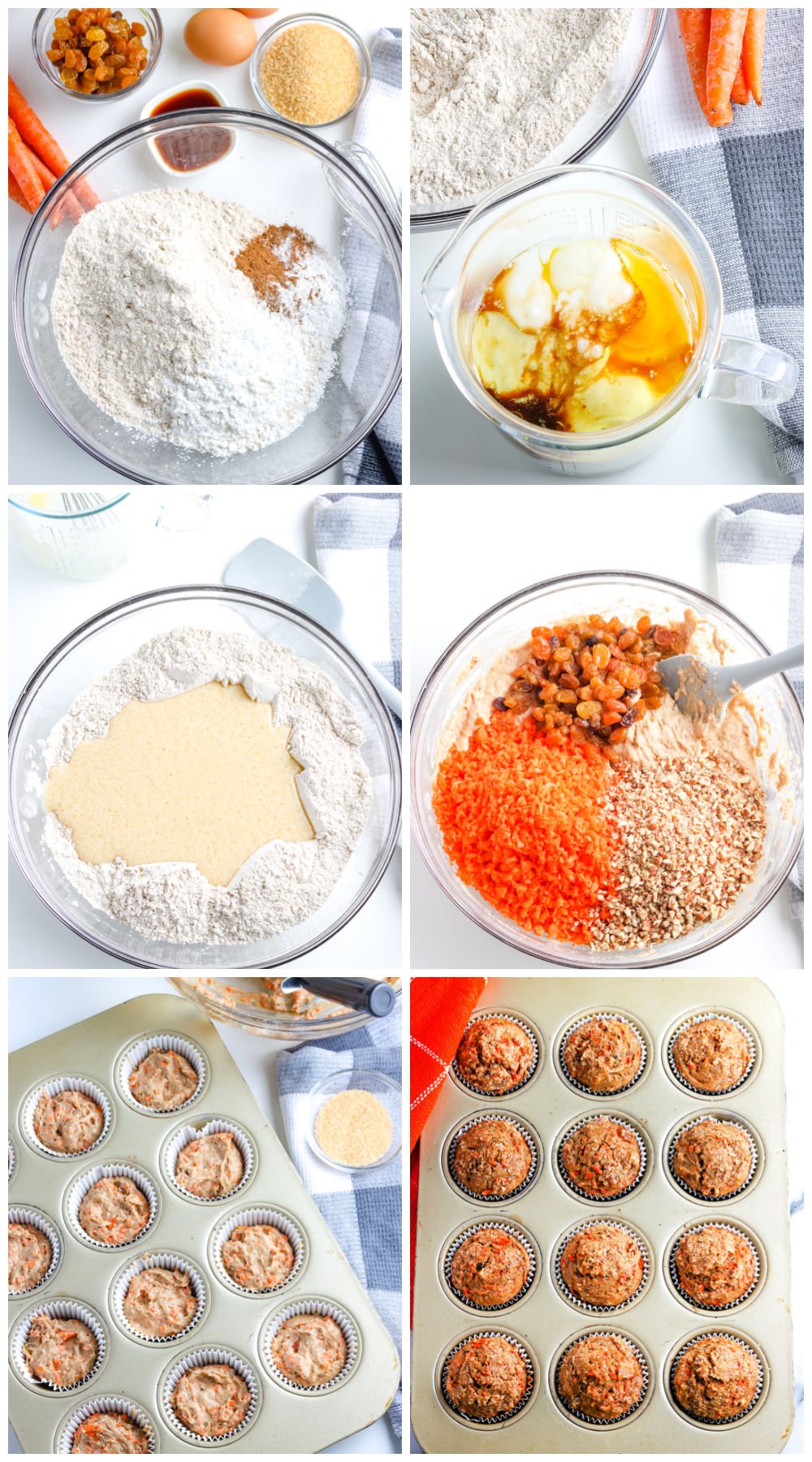 A picture collage showing how to make this Carrot Muffins recipe.