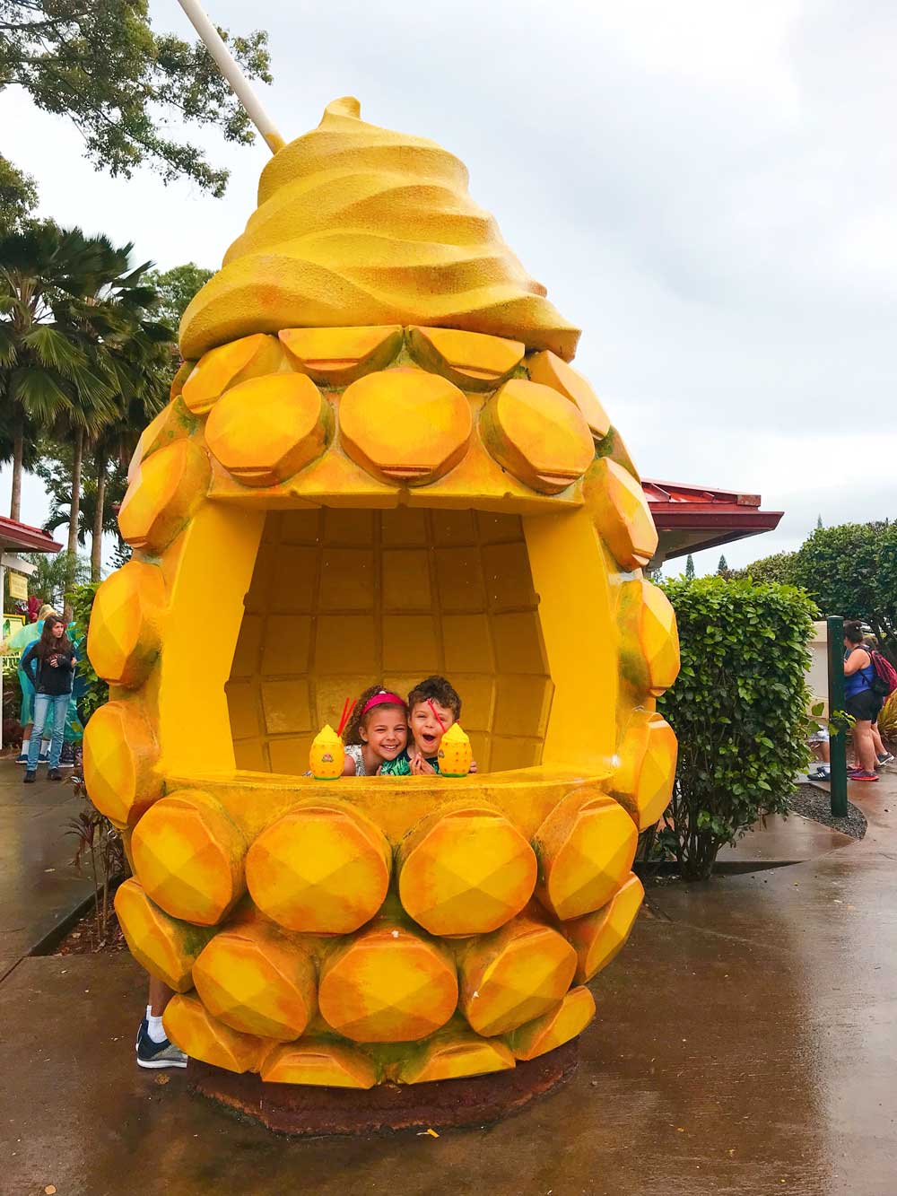 Having fun in a Dole Whip Pineapple at Dole Plantation.