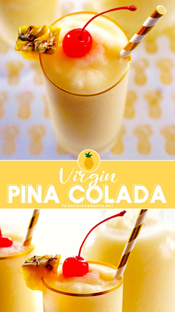Creamy and delicious Virgin Pina Colada made in just minutes! It’s the perfect drink to make on a hot summer day or anytime. This recipe serves 8 and costs $4.45 to make. That's just 56¢ per serving! via @foodfolksandfun