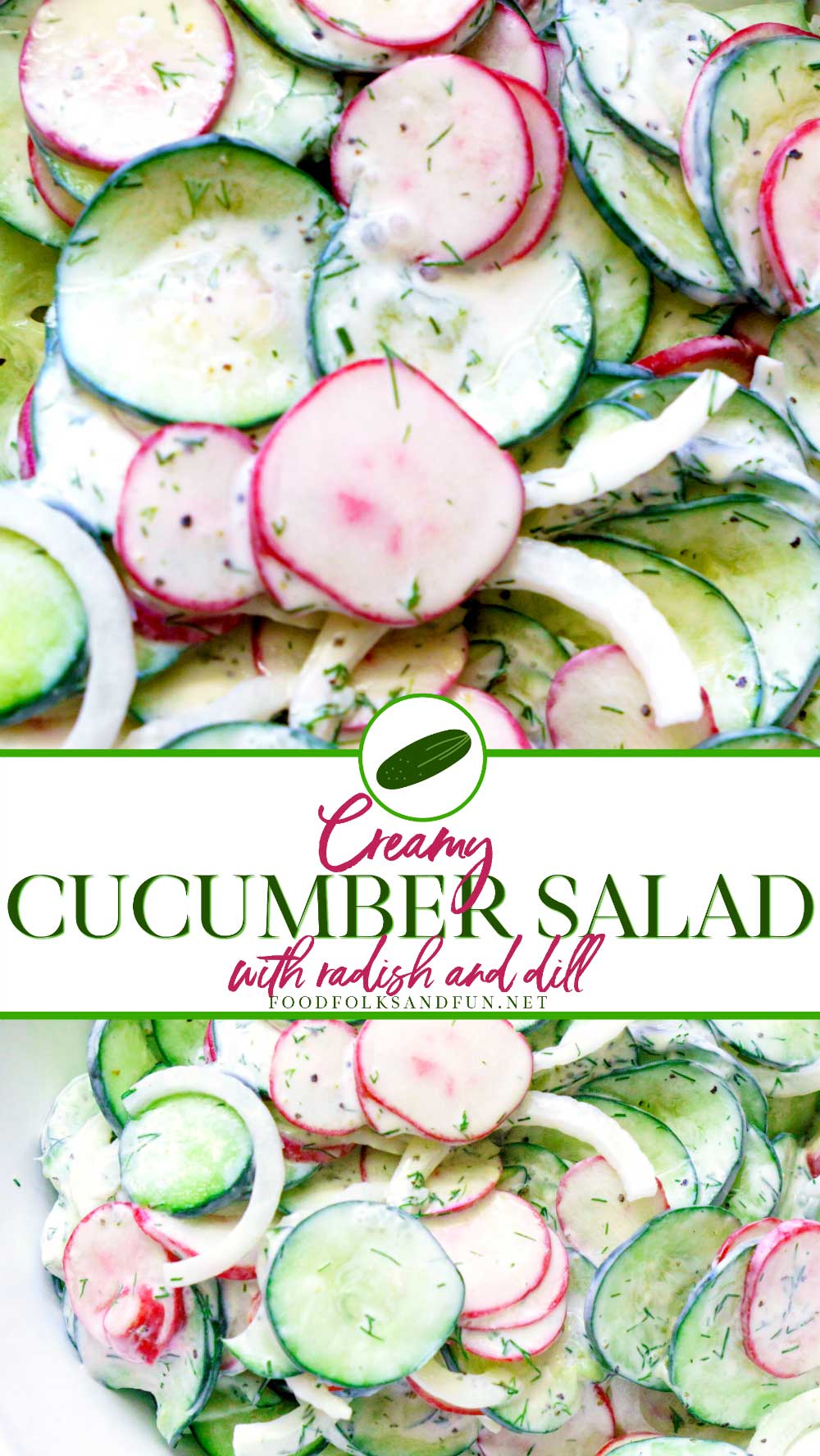 This Creamy Cumber Salad is a super easy and delicious summertime side dish that everyone loves, plus it's low carb and gluten-free! via @foodfolksandfun