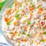 An overhead picture of Hawaiian Macaroni Salad in a serving bowl.