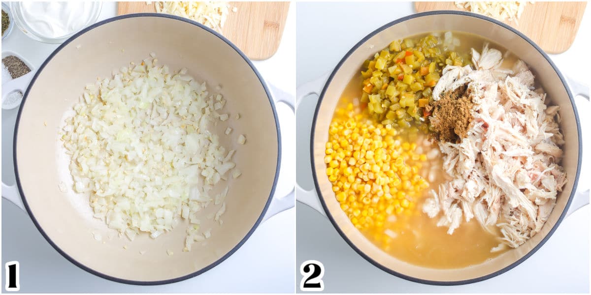 The onions sauted in butter and all of the other added to the soup pot.
