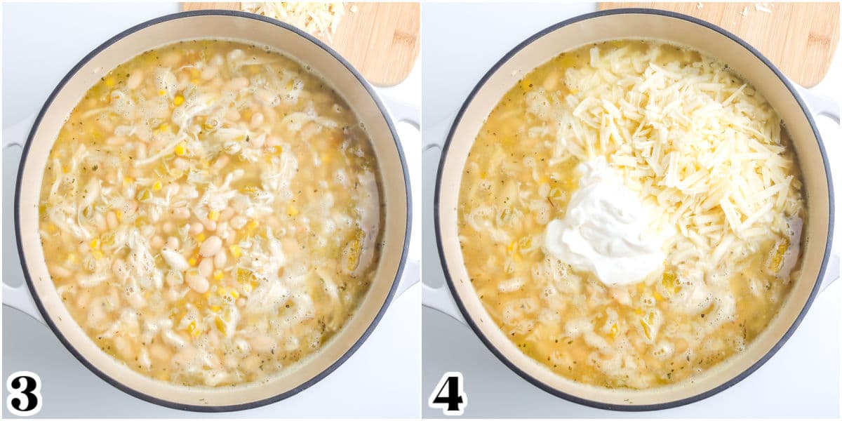 The cooked soup and then shredded cheese and sour cream added to it.
