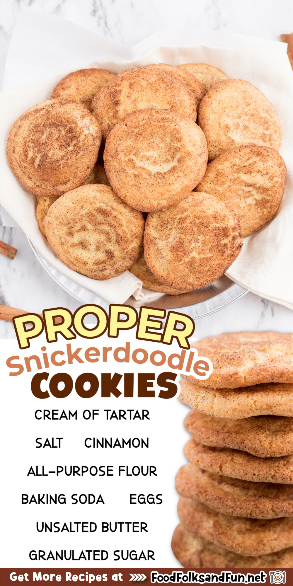 These chewy and tangy Snickerdoodle cookies have a light texture and are covered with glistening cinnamon sugar.  via @foodfolksandfun