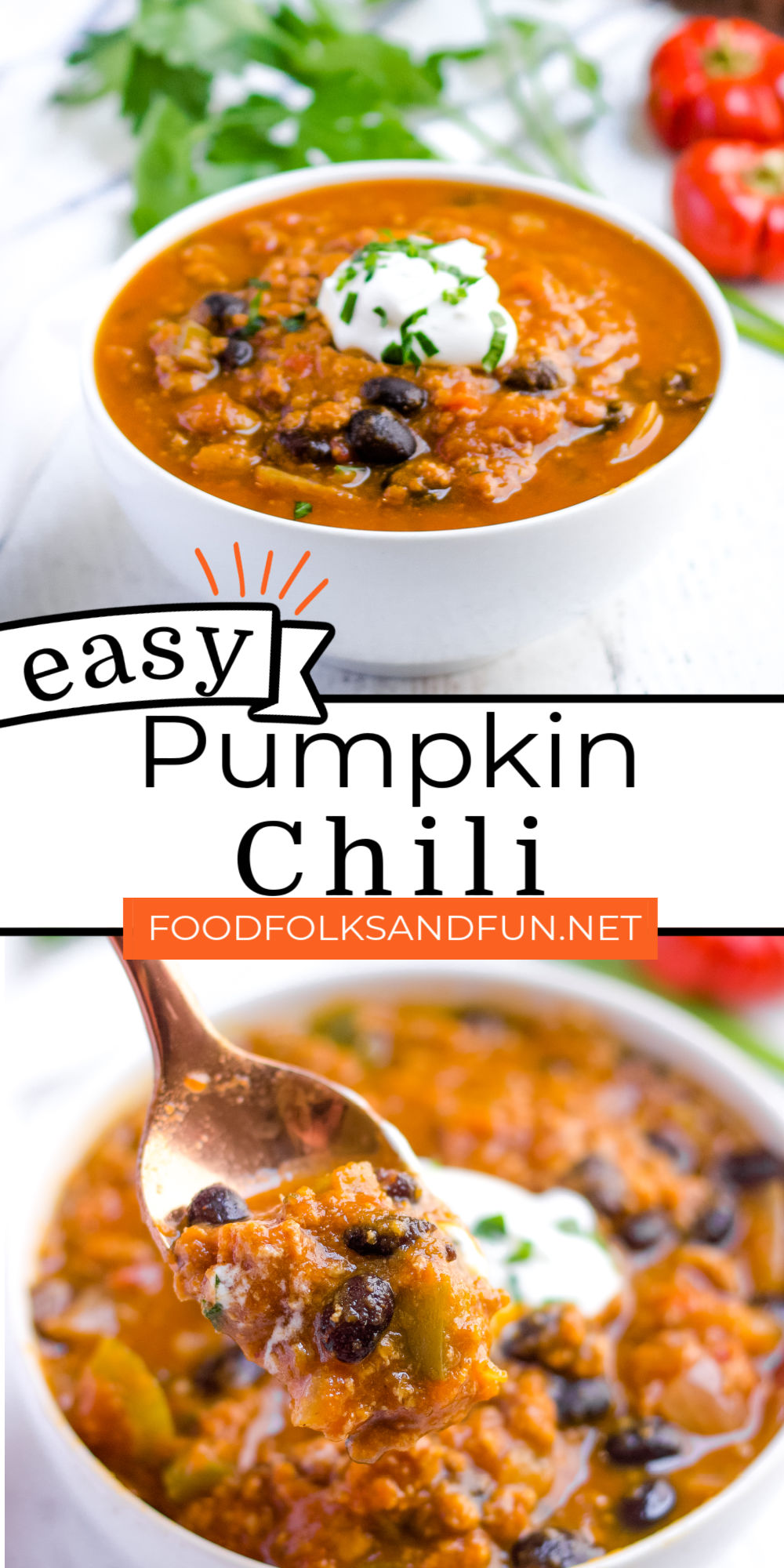 This Pumpkin Chili is the ultimate fall chili recipe. It’s hearty, comforting, and has just a touch of delicious pumpkin flavor. via @foodfolksandfun