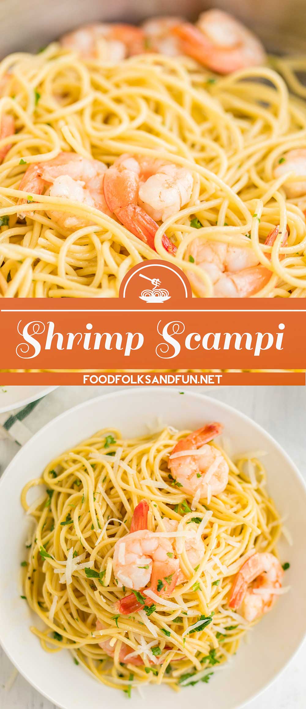 Classic Shrimp Scampi Pasta is an easy Italian comfort food recipe! It’s made with butter, garlic, white wine, chicken stock, lemon juice, parsley, and shrimp. via @foodfolksandfun