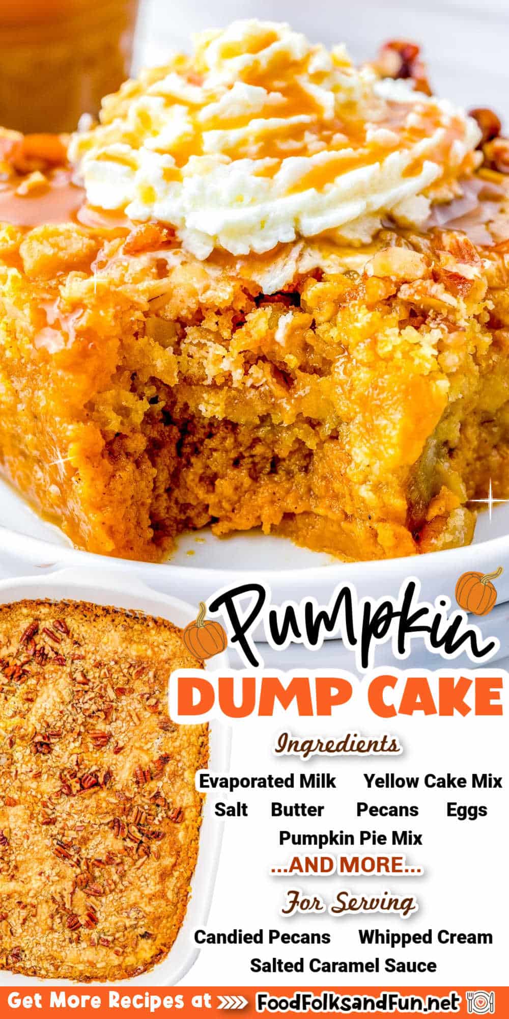 This Pumpkin Dump Cake recipe is seriously crave-worthy. It's simple to make and so different from any other pumpkin dessert that you'll make this season! via @foodfolksandfun