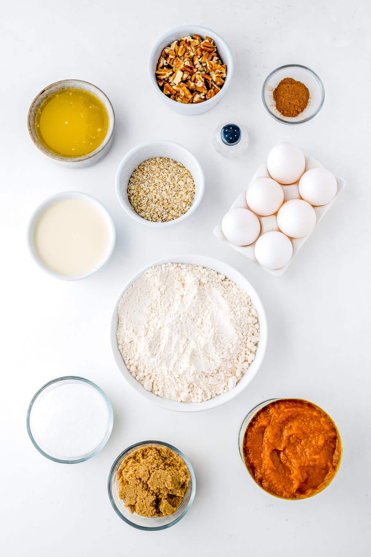 An overhead picture of all of the ingredients needed to make this Pumpkin Dump Cake recipe.