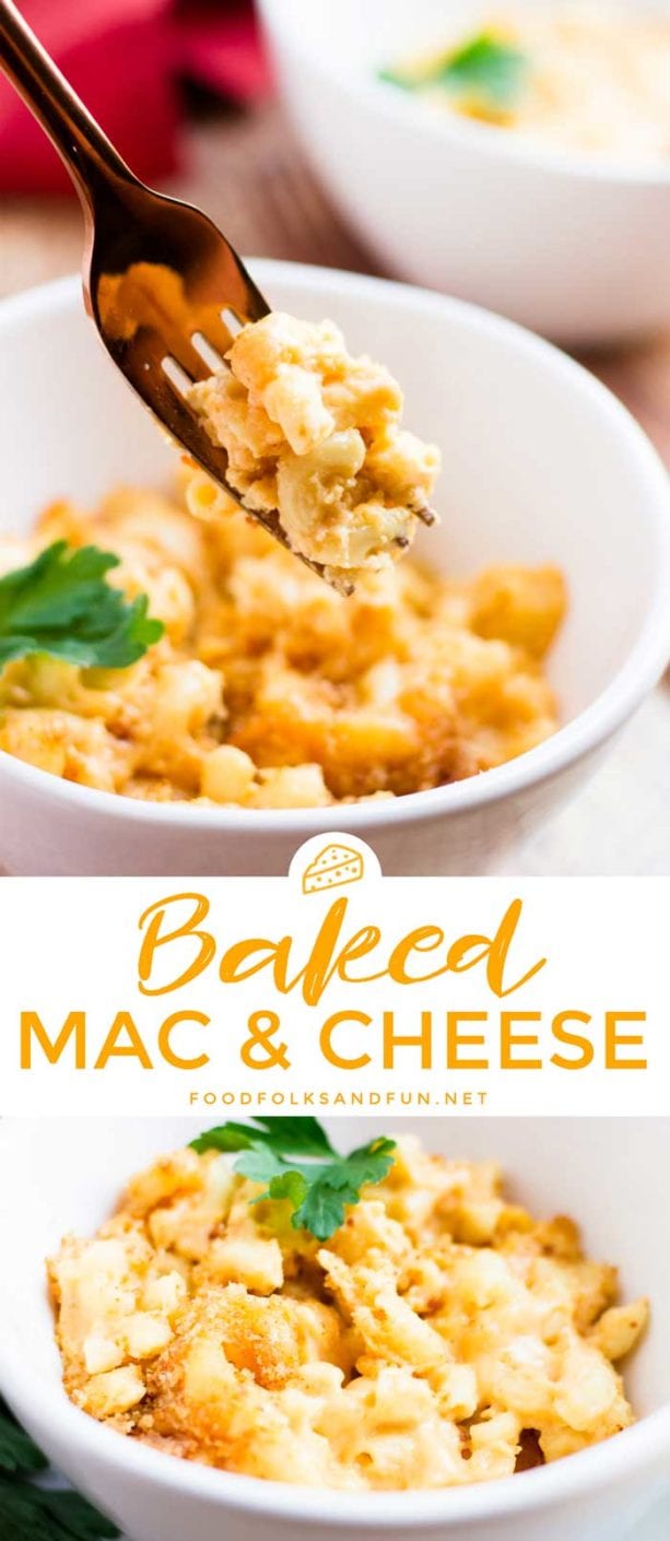 Picture collage of Easy Baked Mac and Cheese for Pinterest. 