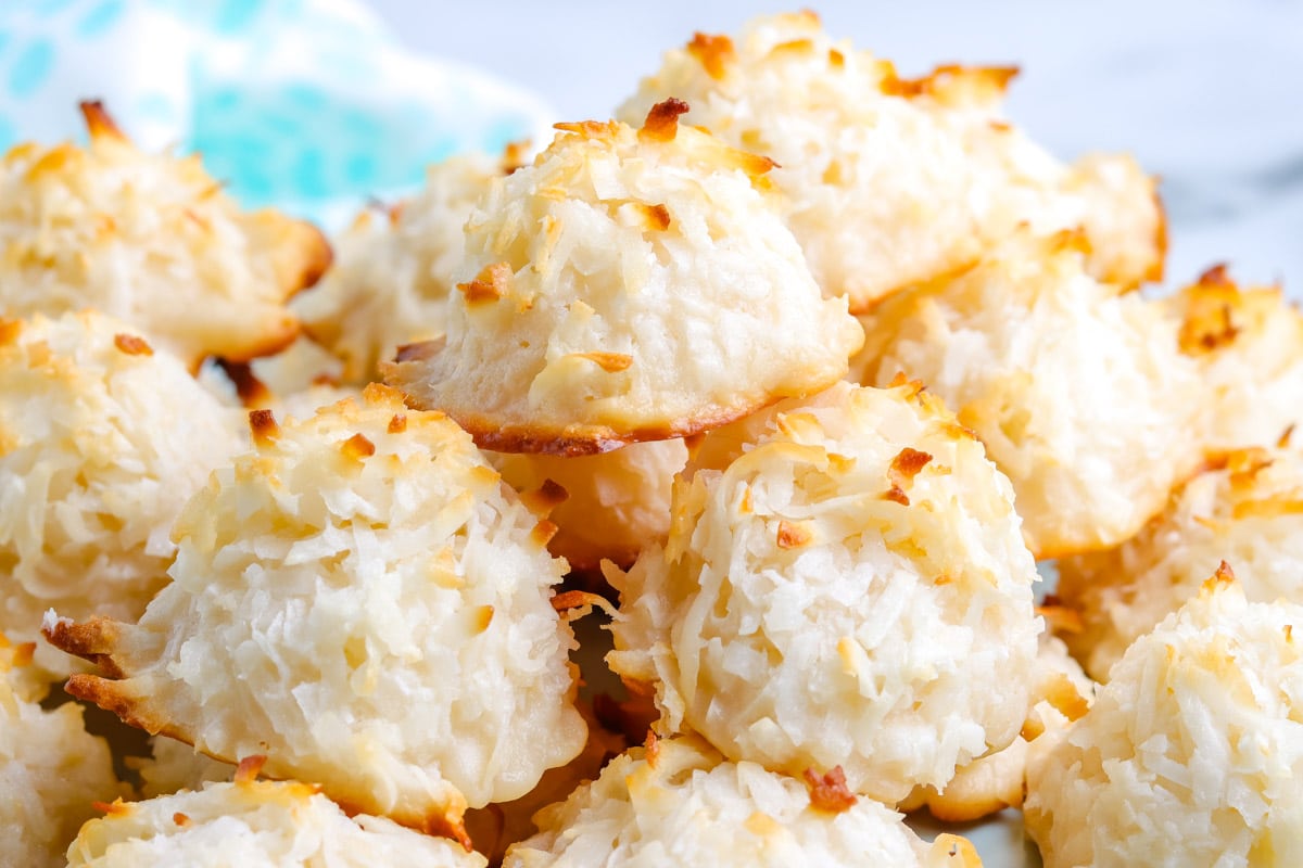Coconut Macaroons oiled on top of each other.