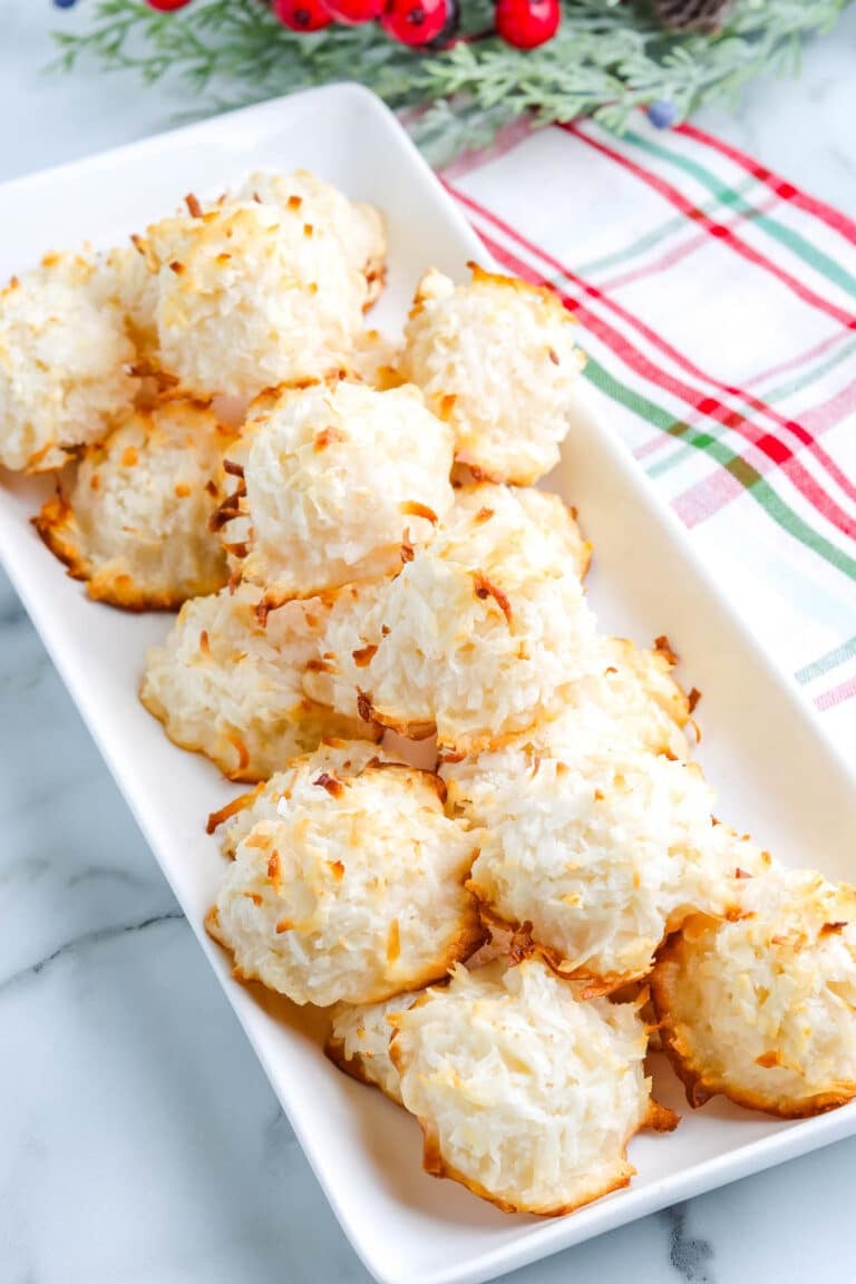 Coconut Macaroons on a white serving platter.