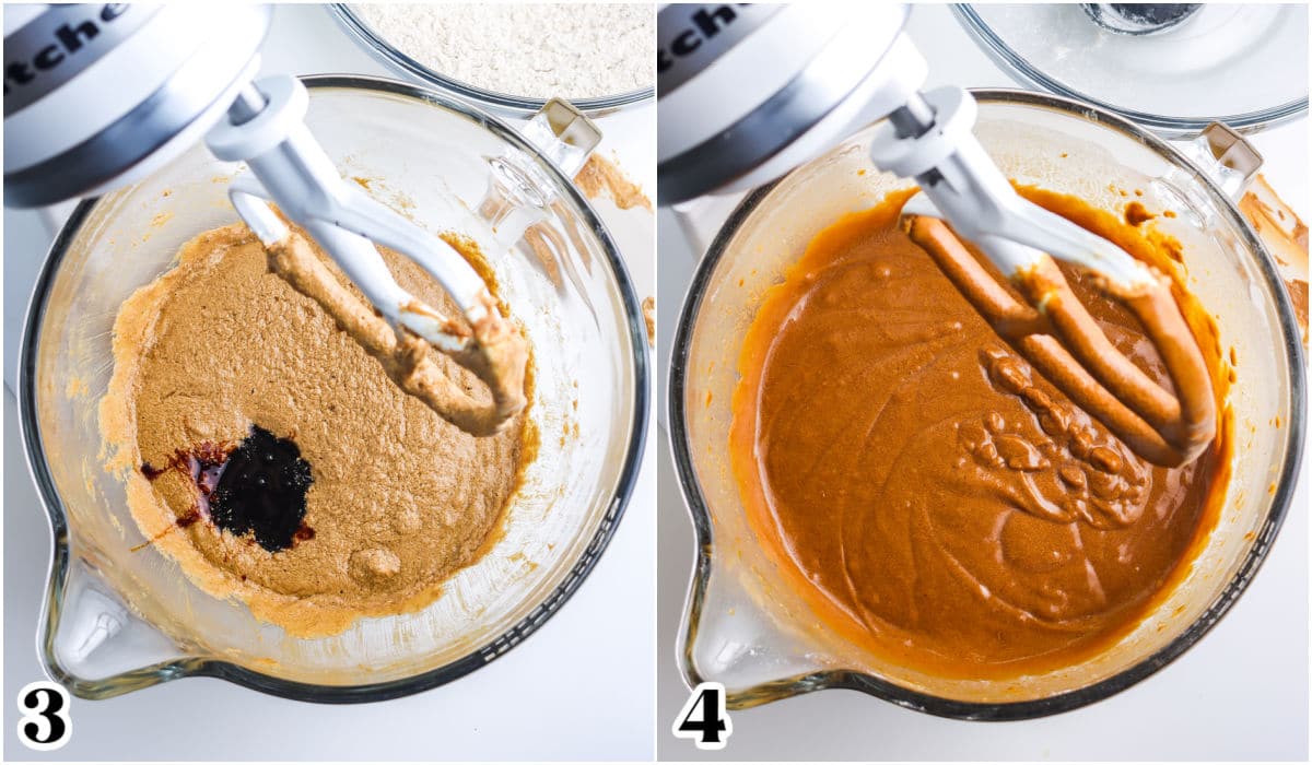The gingerbread cupcake batter in a stand mixer bowl.