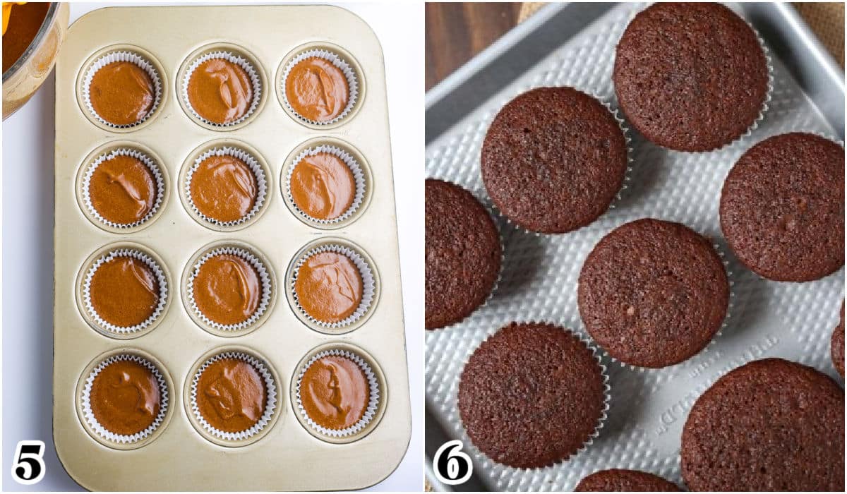 The cupcakes before and after baking.