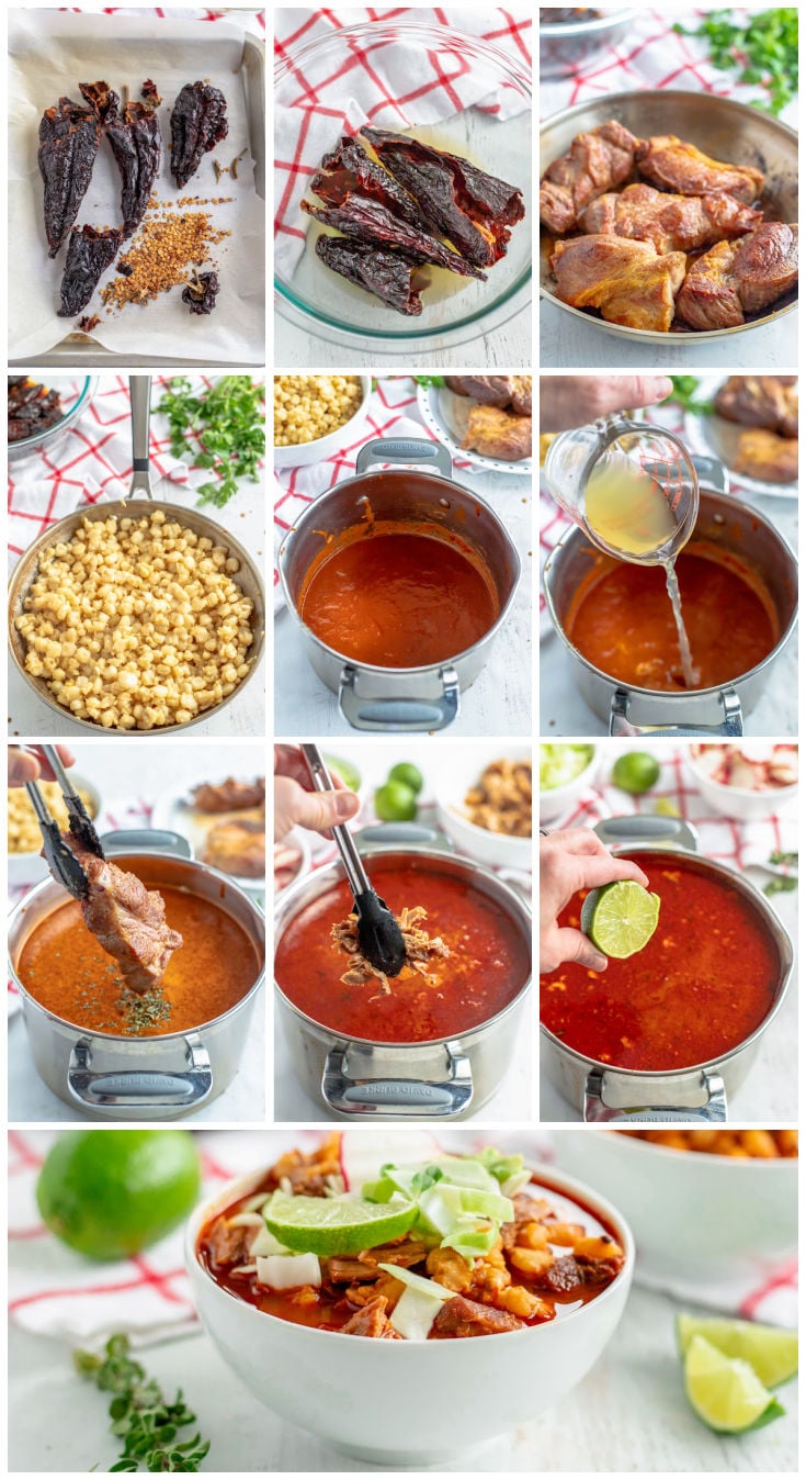 A picture collage showing how to make this Posole recipe. 