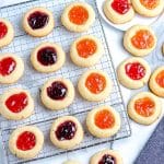 A close up picture of the finished Jam Thumbprint Cookie recipe.