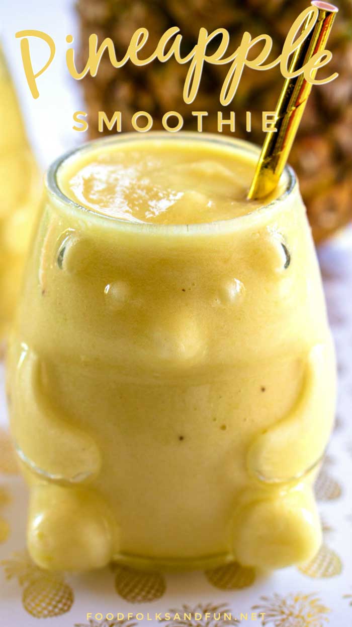 This Simple Pineapple Smoothie recipe comes together in just 5 minutes plus it has 10 variations like Pineapple Banana Smoothie, Spinach Pineapple Smoothie, and more!  via @foodfolksandfun