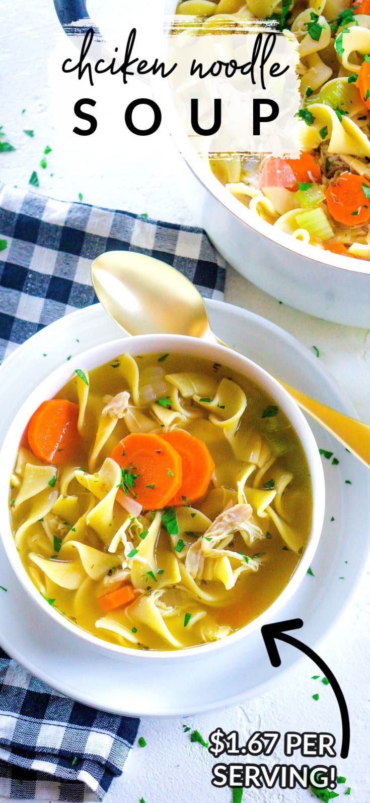 Make this quick and easy Rotisserie Chicken Noodle Soup recipe in just 30 minutes. It’s the comfort food recipe your family craves for easy weeknight dinners. It serves 6 and costs just $10.02 to make. That's just $1.67 per serving.  via @foodfolksandfun