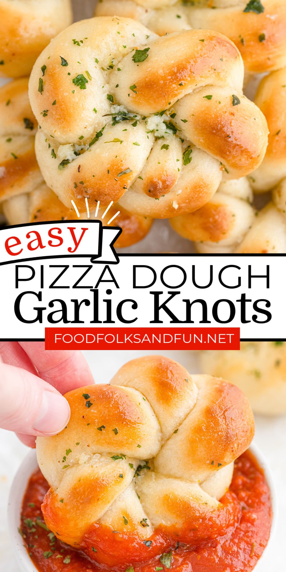 These Pizza Dough Garlic Knots are soft, buttery, and taste like they came from a pizzeria! They’re heavenly right out of the oven. via @foodfolksandfun