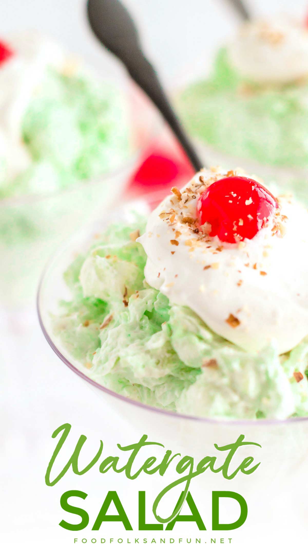 This Watergate salad is a fluffy and creamy pistachio salad that is easy to whip up and tastes even better the second day! It’s perfect for St. Patrick’s Day, Easter, Thanksgiving, Christmas, or anytime you’re craving a pistachio dessert! via @foodfolksandfun