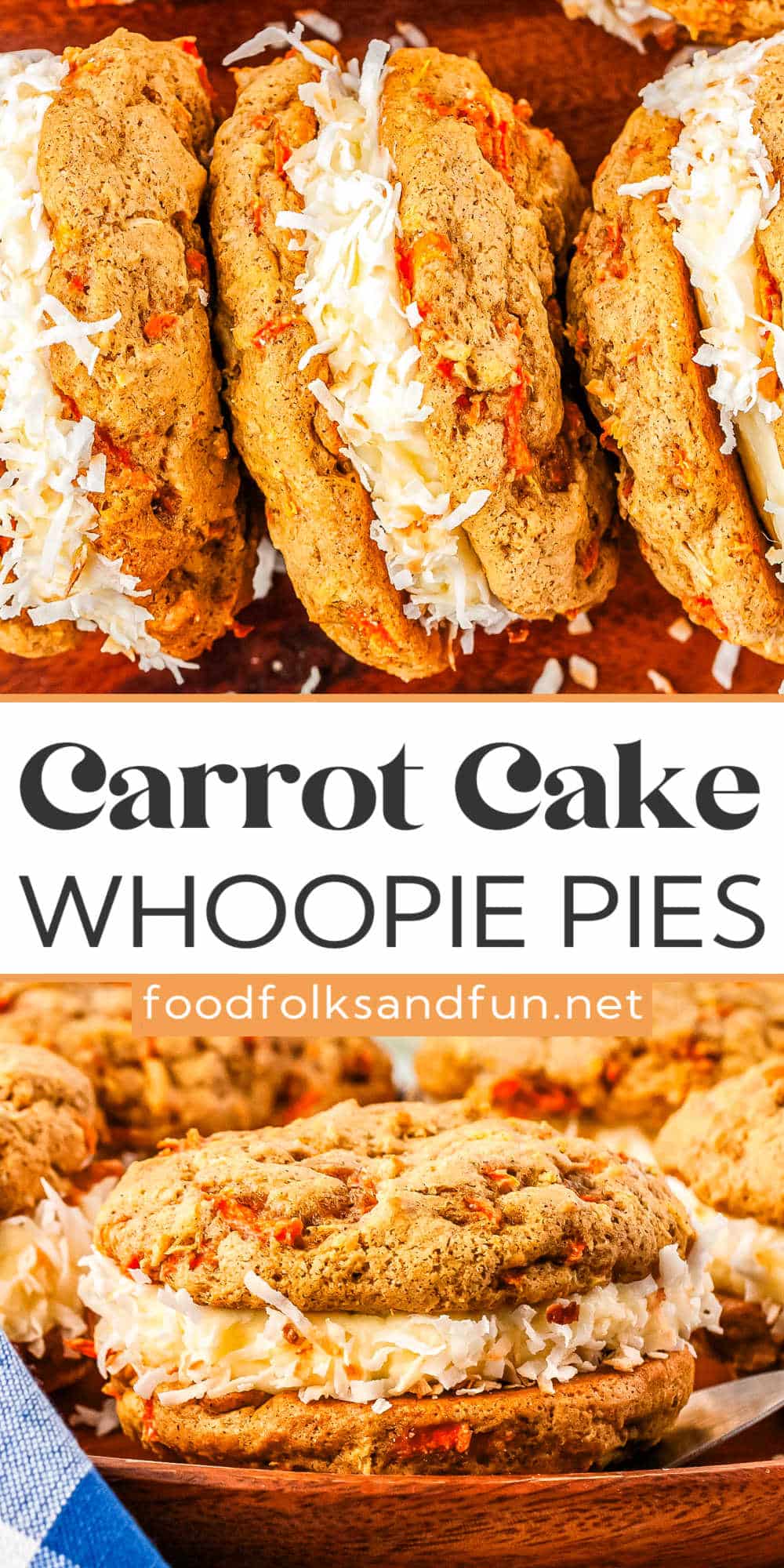 These Carrot Cake Whoopie Pies are the perfect dessert for spring. They’re everything you love about carrot cake but more compact. via @foodfolksandfun