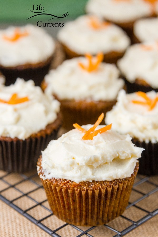 Simply decorated carrot cake cupcakes.