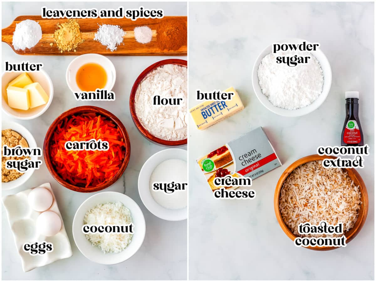 All of the ingredients needed make this recipe, and each is labeled with text overlay.