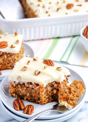 A slice of the finished carrot cake.