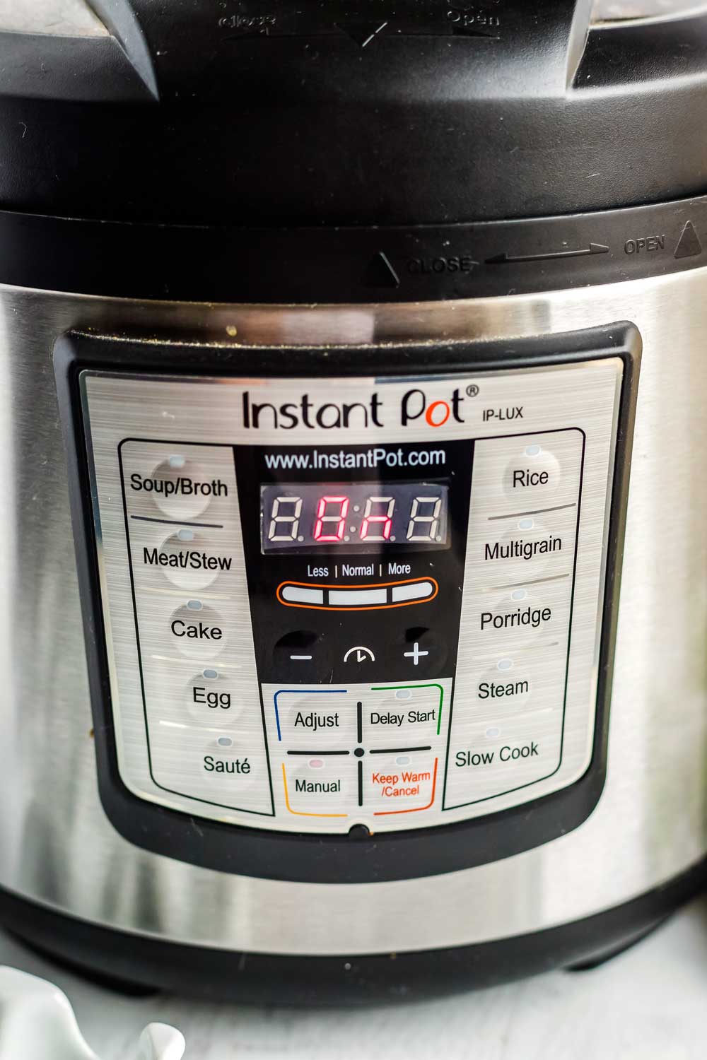 Process shot of how to set the Instant Pot to hard-boil eggs