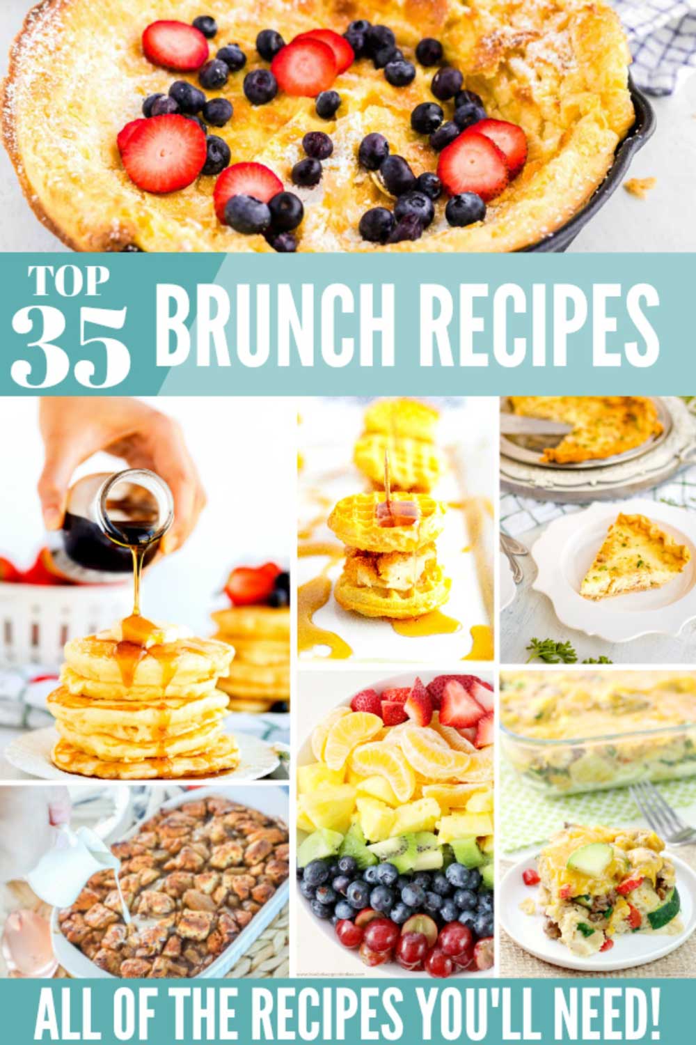 A collage of recipes for brunch with text overlay for Pinterest